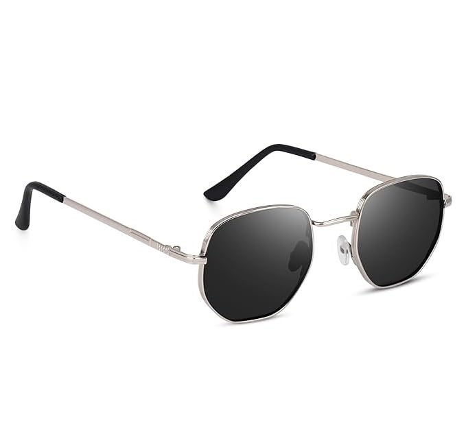 Hexagonal Latest Sunglasses Inspired By SRK Stylish Sunglass Men and Women UV Sunlight Protection Goggles (Siver Black)