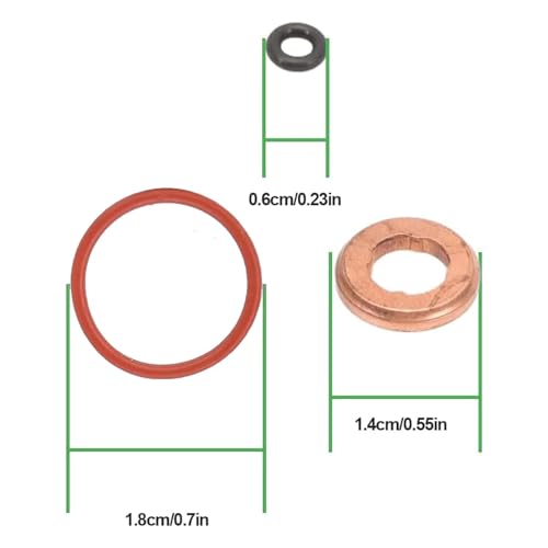 Alriedy Einspritzdüse Dichtungssatz Injektor für 2.7/3.0 TDI A4/A5/A6/Q5/ für Touareg Reparatursatz mit O-Ring und Kupferdichtring Kompatibel (Roter Kreis) Dichtsatz Einspritzdüsen Dichtung