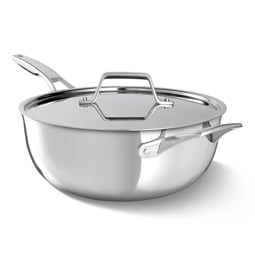 Calphalon Premier Polished 5-Ply Stainless Steel Cookware Set w/Turbo Heat Tech 4.5Qt Chefs Pan with Lid Induction Oven Safe 500F PFOA Free Polished Stainless Silver