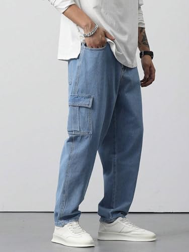 Image of TAGAS Men Loose Fit Men's Flip Pocket Jeans || Mens Stylish Cotton Loose Fit Denim Cargo || Multi-Pocket Styling Pant||