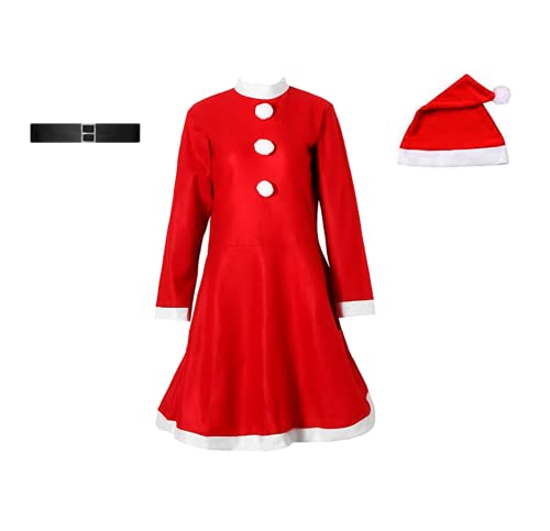 LAZY SPORTS Fato de mãe natal para mulheres, fato de natal completo com vestido, gorro e cinto, para festas e eventos de Natal (M)