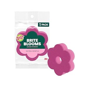 Scotch-Brite Brite Blooms Esponja exfoliante extra suave, esponja de cocina apta para lavavajillas para limpiar superficies delicadas, esponjas de plato de flores rosas de primavera hechas con fibras