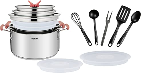 Tefal Batterie de cuisine 13 pièces, Faitouts + couvercles, Ustensiles, Induction, Acier inoxydable 18/10 haute qualité, Garantie 10 ans, Empilable,...