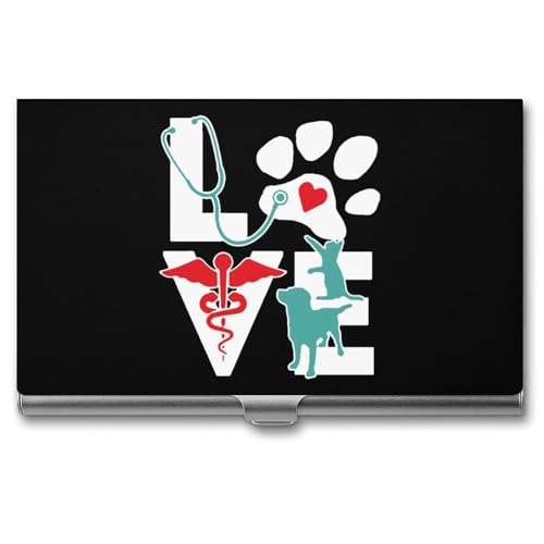 Veterinarian-Love-Cat-and-Dog-Veterinary Business Card Holder Alloy Multi Wallet Credit Card ID Pocket Name Case
