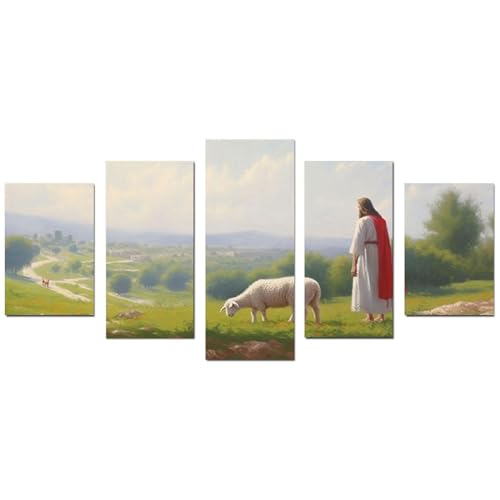Affiche Jesus et les brebis pour salon decoration murale chretienne de salon 50x100cm