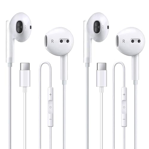 2 Pack of USB C Headphones for iPhone 17/17Pro/17Pro Max/16/16 Pro/16 Plus/16 Pro Max/15/15 Plus/15 Pro/15 Pro Max,USB Type C Earphones HiFi Stere, White Wired Earbuds with Microphone & Volume Control