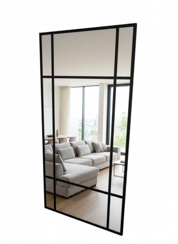THEROSE Espejo Industrial Estilo Danes, Aluminio,Espejo Ventana, 160 x 80 cm, vestidor, probador (Negro)