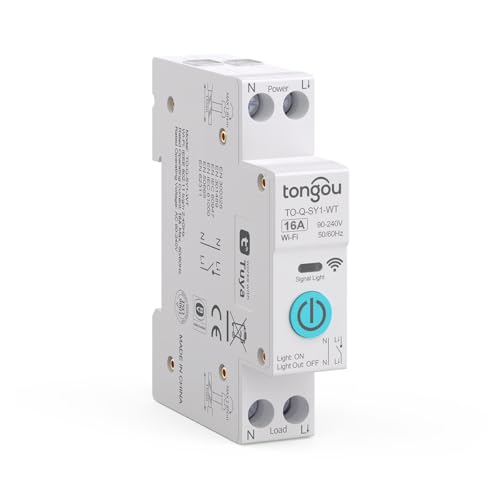 TONGOU Fai da te 1P+N - Interruttore intelligente WiFi, 16 A, con relè intelligente, app iOS Android, telecomando TUYA/Smart Life, per Smart Home, controllo vocale e cronometraggio
