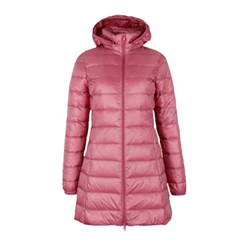 Doudoune longue pour femme contre le froid intense avec capuche amovible rose