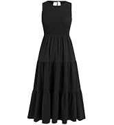 ABEWIP Women Boho Summer Maxi Dress Sleeveless Shirred Chest Tiered Long Beach Casual Sun Dresses