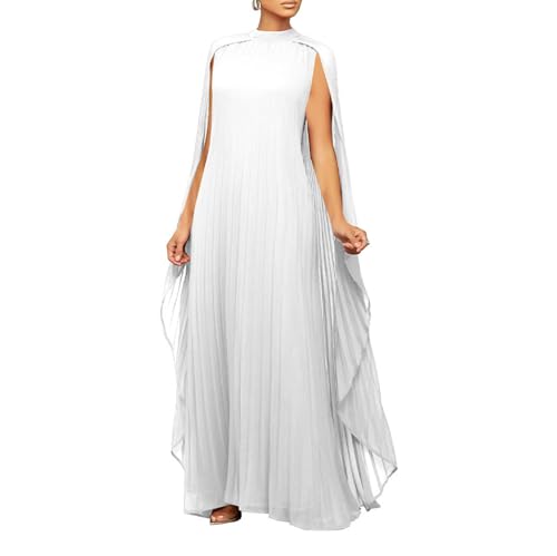 Mujeres OtoñO Moda Cuello Redondo Color SóLido ChifóN Largo Plisado Vestidos De Manga Larga