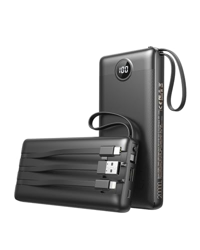 VEEKTOMX Power Bank 20000mAh met Ingebouwde Kabels, Powerbank USB C 2.4A Fast Charge Externe...