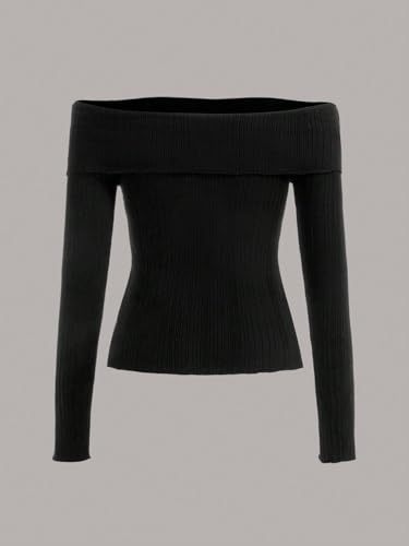 Image of SOLY HUX Women's Off Shoulder Sweaters Long Sleeve Ribbed Knit Slim Fitted Pullover Tops