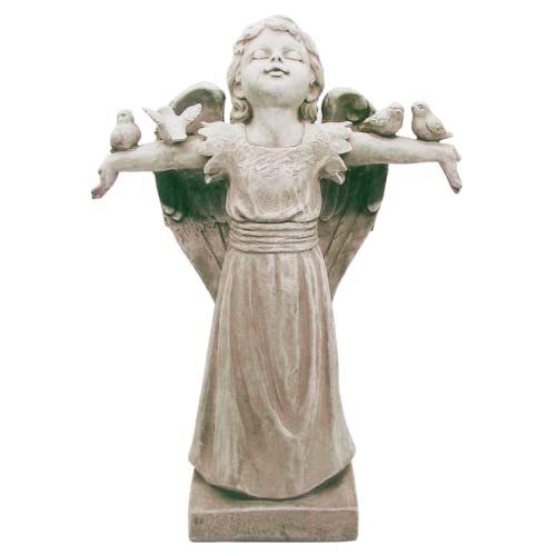 Wowser Religious Outdoor Decoration- Angel Girl with Birds Statue, Freestanding Garden Decor, 18.5 Inches