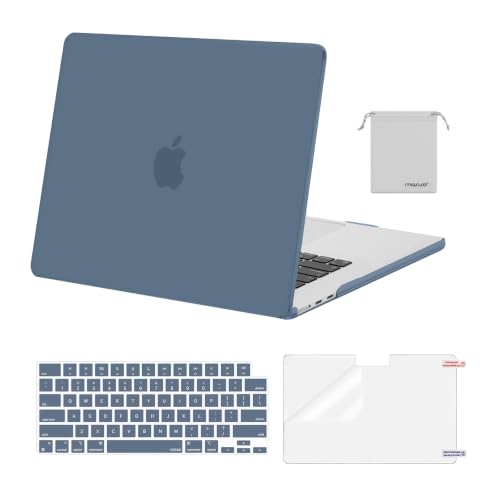Image of MOSISO Compatible with MacBook Air 15 inch Case M4 M3 M2 2025 2024 2023 Release A3241 A3114 A2941 with Touch ID, Plastic Hard Shell Case&Keyboard Cover&Screen Protector&Storage Bag, Steel Blue | A3448 A3241 A3114 A2941, Scratch-Resistant Protective Hard Shell Case&Keyboard Cover&ScreenFilm&Pouch, Steel Blue