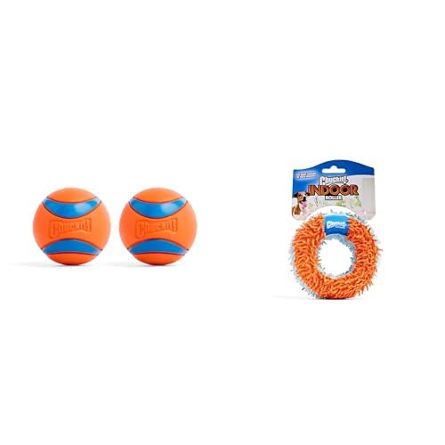 Chuckit Dog Toy Bundle Ultra Ball 2 5-inch Medium Bouncy Fetch Balls 2-Pack for Dogs 20-60 lbs Indoor