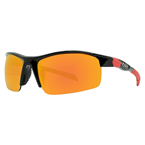 Switchback Mirrored Sport Sunglasses with a TR90 Black & Red Half-Frame and Amber Lenses