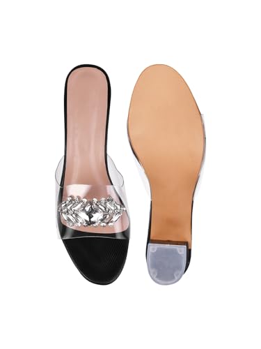 Image of TRYME Embellished Front Studded Buckle Block Heels Comfortable Transparent Party Kitten Heel for Womens & Girls