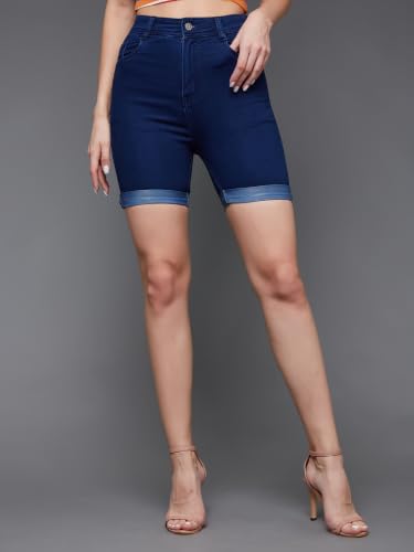 Image of Miss Chase Women's Regular High Rise Above Knee Stretchable Denim Shorts