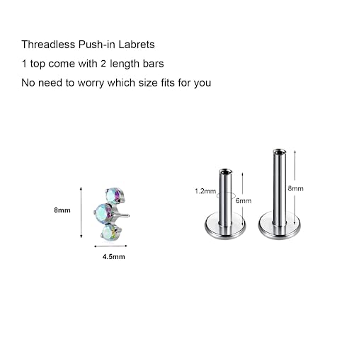 1pcs 16G G23 Titanium Threadless Labret Studs Push-in Colorful CZ Labret Cluster Tragus Helix Conch Lobe Rook Cartilage Push Back Sleeper Piercing Jewelry Earring Stud2