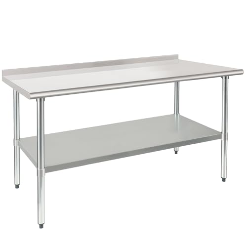 Image of HARDURA Stainless Steel Prep & Work Table 30 x 60 Inches NSF Heavy Duty Commercial with Undershelf and Backsplash, Galvanized Legs for Commercial Food Prep