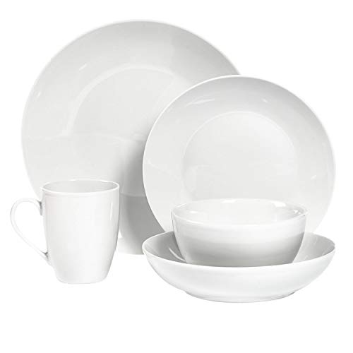 Tabletops Gallery White Porcelain Dinnerware Collection- Dinner Salad Plate Dinner Cereal Bowl Mug, Celeste Round 10 Piece Dinnerware Set (Service for 2)