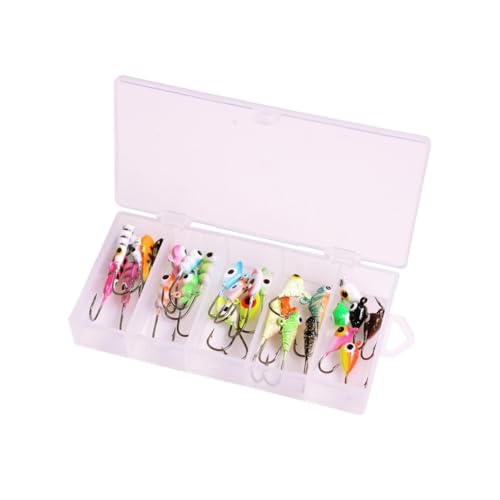 Homeponnew Juego de 30 anzuelos de pesca con puntos de púas, cabezas pequeñas con peso y colores vibrantes para pesca en hielo y uso en agua dulce/marino
