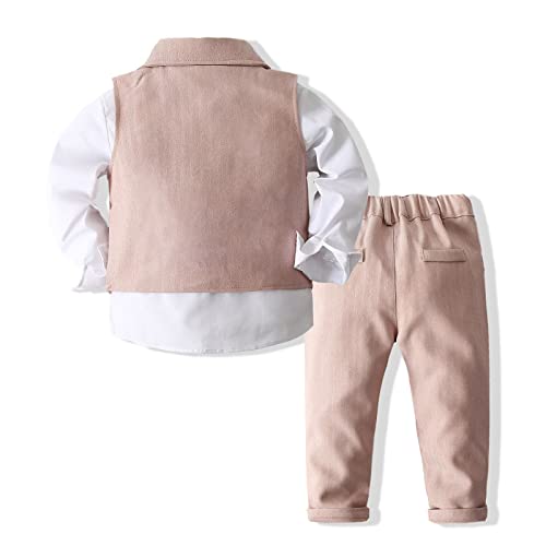 Image of Baby Boys Gentleman Formal Suit Set with Vest, Pant, Shirt, and Bow Tie, Weding 4Pcs Outfit