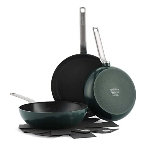 Juego de 3 Sartenes y Wok de Cerámica Saludable Anodizada Dura Cover