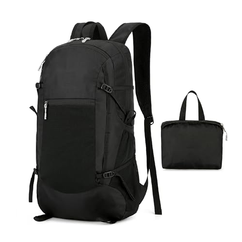 levayhill Hiking Foldable Backpack Packable Daypack,Black,30L