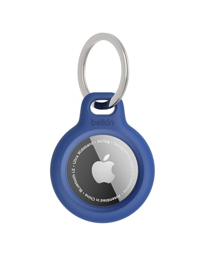 Belkin Apple AirTag Secure Holder with Key Ring - Durable Scratch Resistant Case With Open Face & Raised Edges - Protective AirTag Keychain Accessory For Keys, Pets, Luggage, Backpacks - Blue