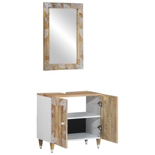 Genérico Wenjingqi Conjunto de Muebles de baño 2 Piezas Madera Maciza de Mango, Marrón 3310135