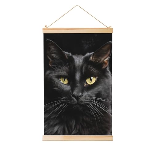 Poster chat noir suspendu en bois : solution déco salon vide peinture 50x76