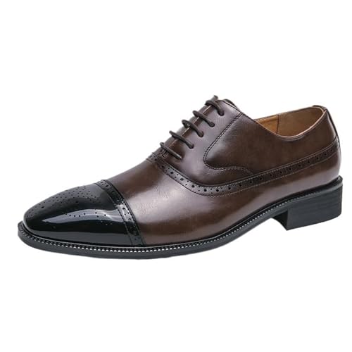 Men's Leather Lace Up Dress Shoes, Fashionable Up Comfortable Square Toe Dress Derby Shoes Plus Size Casual Business Low Top Pointed Toe Breathable Suit Shoes