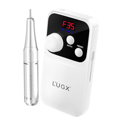 L'UGX ネイルマシン 35000RPM, ネイルオフマシーン 電動ネイルマシン プロ ネイルドリル 低騒音 低振動 (ホワイト)