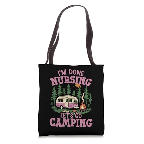 Bolso tipo tote retro para camping en motorhome: «Ya terminé de amamantar, ¡vamos a acampar!» miniatura 1
