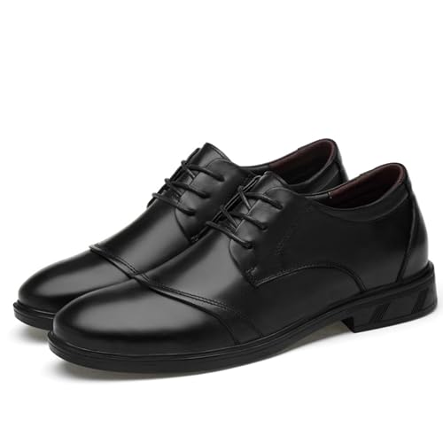 Mens Genuine Leather Oxfords Dress Shoes, Round Toe Lace-up Business Comfortable Chunky Heel Soft Bottom Dress Casual Work Office Formal Derby Shoes