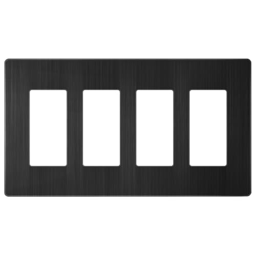 Image of LIDER Screwless Metal-Surface Wall Plate, Decorator Switch Cover, Temperature and Impact Resistant, Modern Decoration Upgrade, Mid-Size 4-Gang, 4.88 inch x 8.58 inch, UL Listed, Stainless Steel, Brushed Black