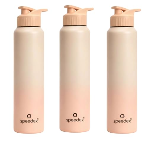 Image of Speedex Stainless Steel Metal Water Bottle 1 Ltr 1000 ml, BIS Approved, Leak Proof Sipper Cap Bottle for Office, School, Gym, Travel, Daily Use for Men, Women, Kids, Adults, Peach Orange, Set of 3