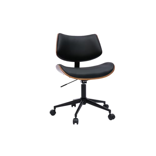 Miliboo Chaise de Bureau à roulettes Design Noir, Bois foncé Noyer et métal Noir Malmo