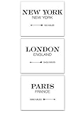 London New York Paris Directional Mileage Signs - Set of 3-11x14 Unframed Typography Art Prints Posters - Great Restaurant, Bar and Home Decor and Gift Under $20