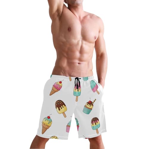 Men's Swim Trunks Quick Dry Swimming Shorts with Pocket Ice Cream and Desserts Pattern Swimsuit Trunks4