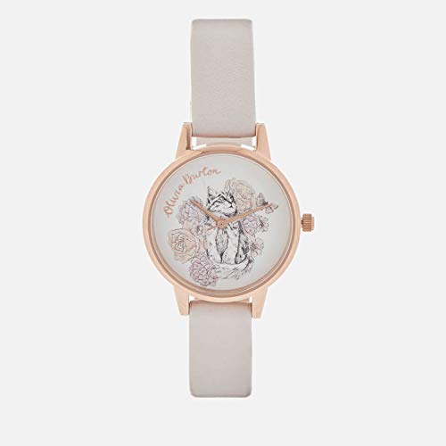 Olivia Burton Women's Illustrated Animal Motif Cat Watch - Gris Lilac/Rose Gold