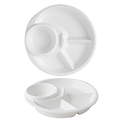 TAMUME Assiette en Porcelaine Blanche avec Compartiments Divisés et Porte-Gobelet (assiette *2)