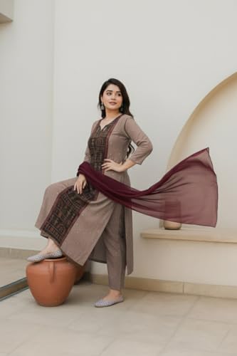 Image of ANNI Designer Women's Rayon Viscose Printed Straight Kurta with Pant and Dupatta | Stylish Ethnic Wear Set for Women | Casual, Festive & Office Wear Kurti Set