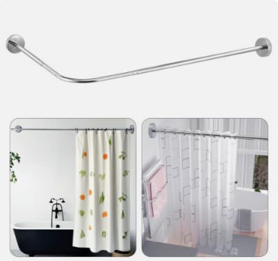 Shower Curtain Rods, L Shape (62-92 x 98-167 cm) Curved Bathtub Rail Extendable Stainless Steel Shower Corner Curtain Rail for Bathroom Fitting Room，Silver