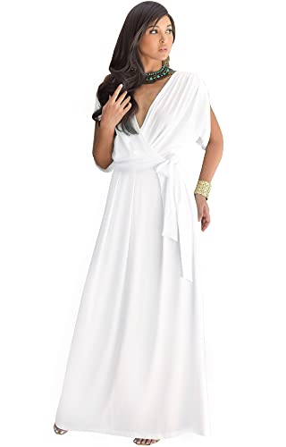 KOH KOH Plus Size Womens Long Formal Short Sleeve Cocktail Flowy V-Neck Casual Bridesmaid Wedding Party Guest Evening Cute Maternity Work Gown Gowns Maxi Dress Dresses, Ivory White 3XL 22-24