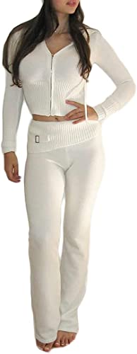 Tenues 2 pièces Y2K en tricot blanc pour cocooning et sorties décontractées en S