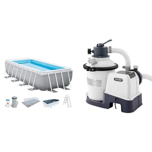 Intex 26792NP – Piscina Fuori Terra Prisma Frame Rettangolare, Pompa Filtro 3785 L/h & 26642 – Pompa Filtro a Sabbia Krystal Clear, Flusso d'Acqua 3500 L/h, Flusso di Sistema 2000 L