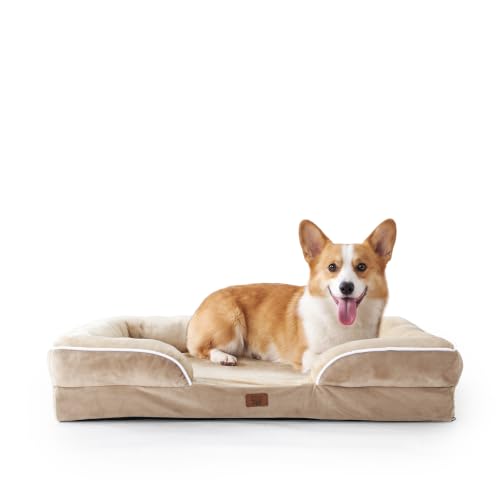Image of EGOHOME Orthopedic Large Dog Bed with Gel Memory Foam Beige 35x22x6.5in | Dog Couch Waterproof Pet Sofa with Removable Washable Cover, Non-Slip Bottom,Indoor & Road Trip, CertiPUR-US PetsBed